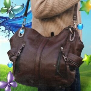 B Makowsky Metallic Copper Hobo Leather shoulder Bag